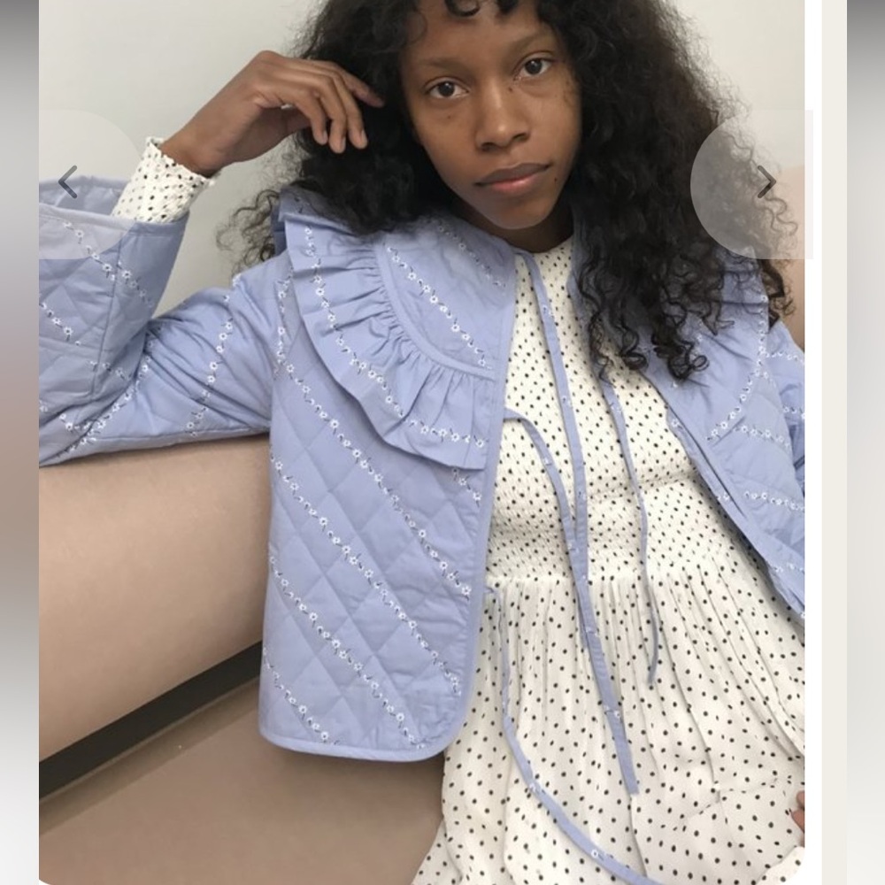 Ganni FAULKNER JACKET - SERENITY BLUE $250.00 spring quilted bow casual classic - Picture 4 of 11